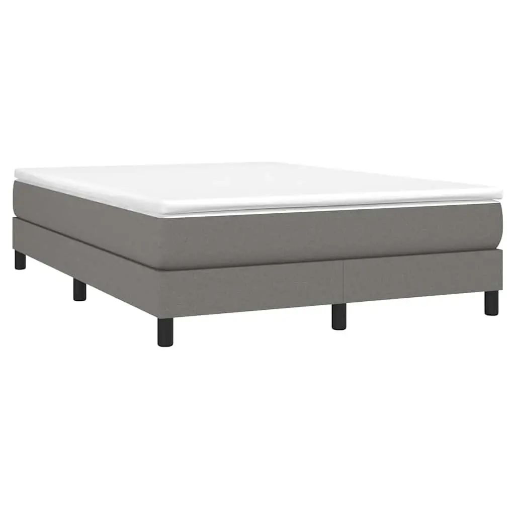 Queen Box Spring Bed Frame Dark Grey Fabric Plywood Slats