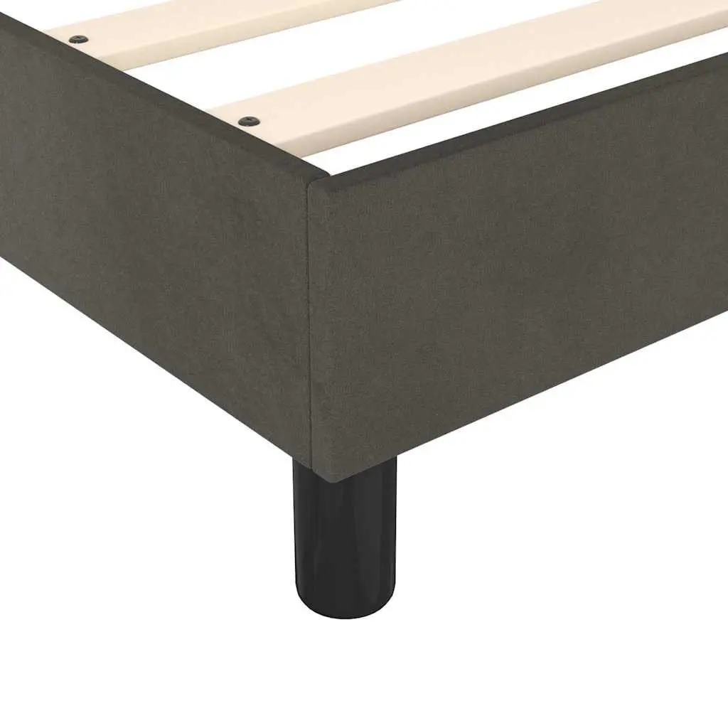 Box Spring Bed Frame Double Grey Velvet Upholstery Plywood Slats Sturdy Legs