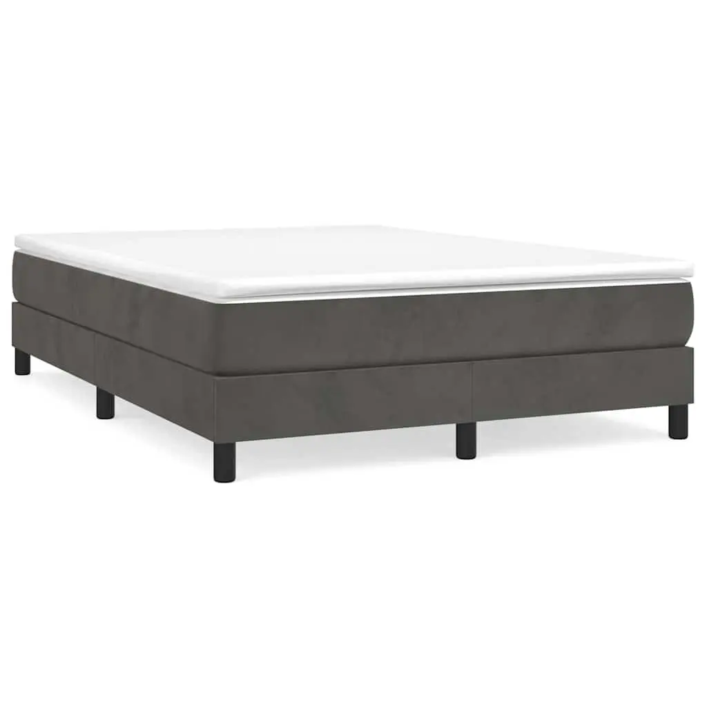 Box Spring Bed Frame Queen Size Grey Velvet Upholstered