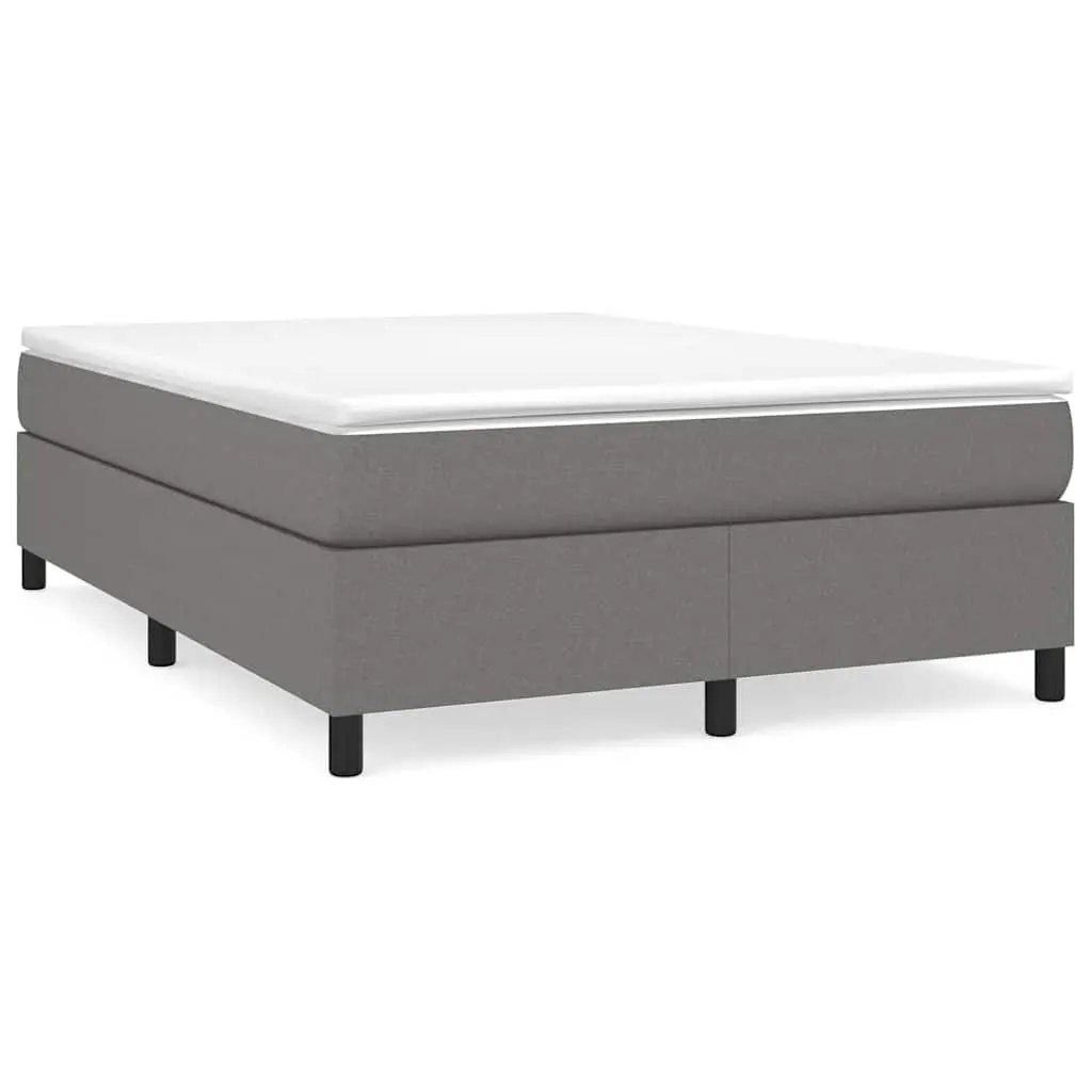 Box Spring Bed Frame Dark Grey Fabric Bedroom Bed with Plywood Slats