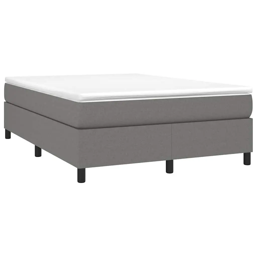 Box Spring Bed Frame Dark Grey Fabric Bedroom Bed with Plywood Slats