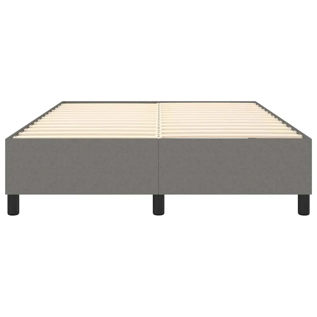 Box Spring Bed Frame Dark Grey Fabric Bedroom Bed with Plywood Slats