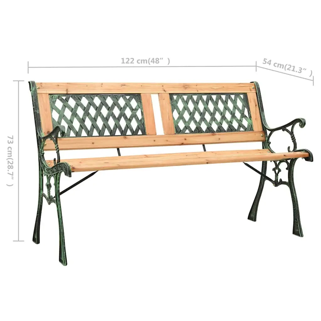 Garden Bench Outdoor Seating 122cm Green Solid Wood Cast Iron Legs