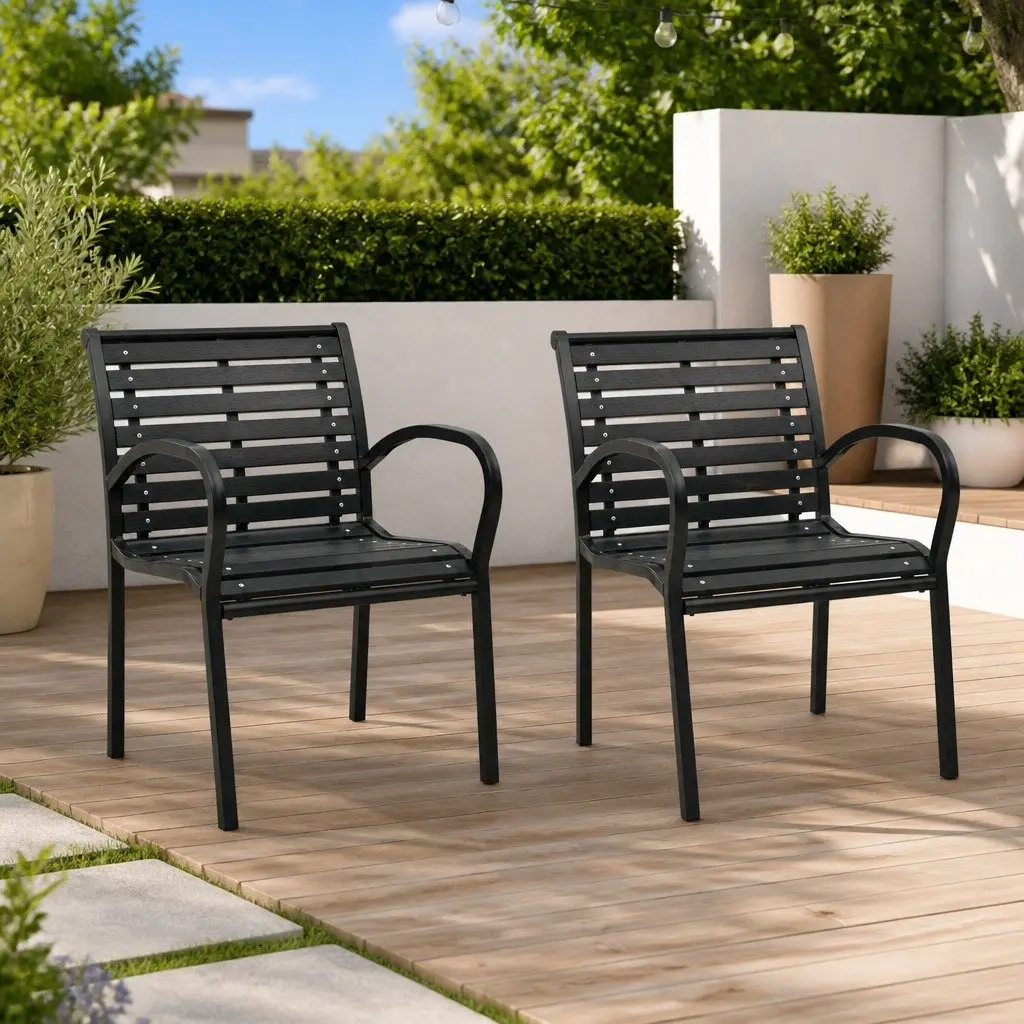 Outdoor Chairs Garden Seating Steel WPC Black Stackable