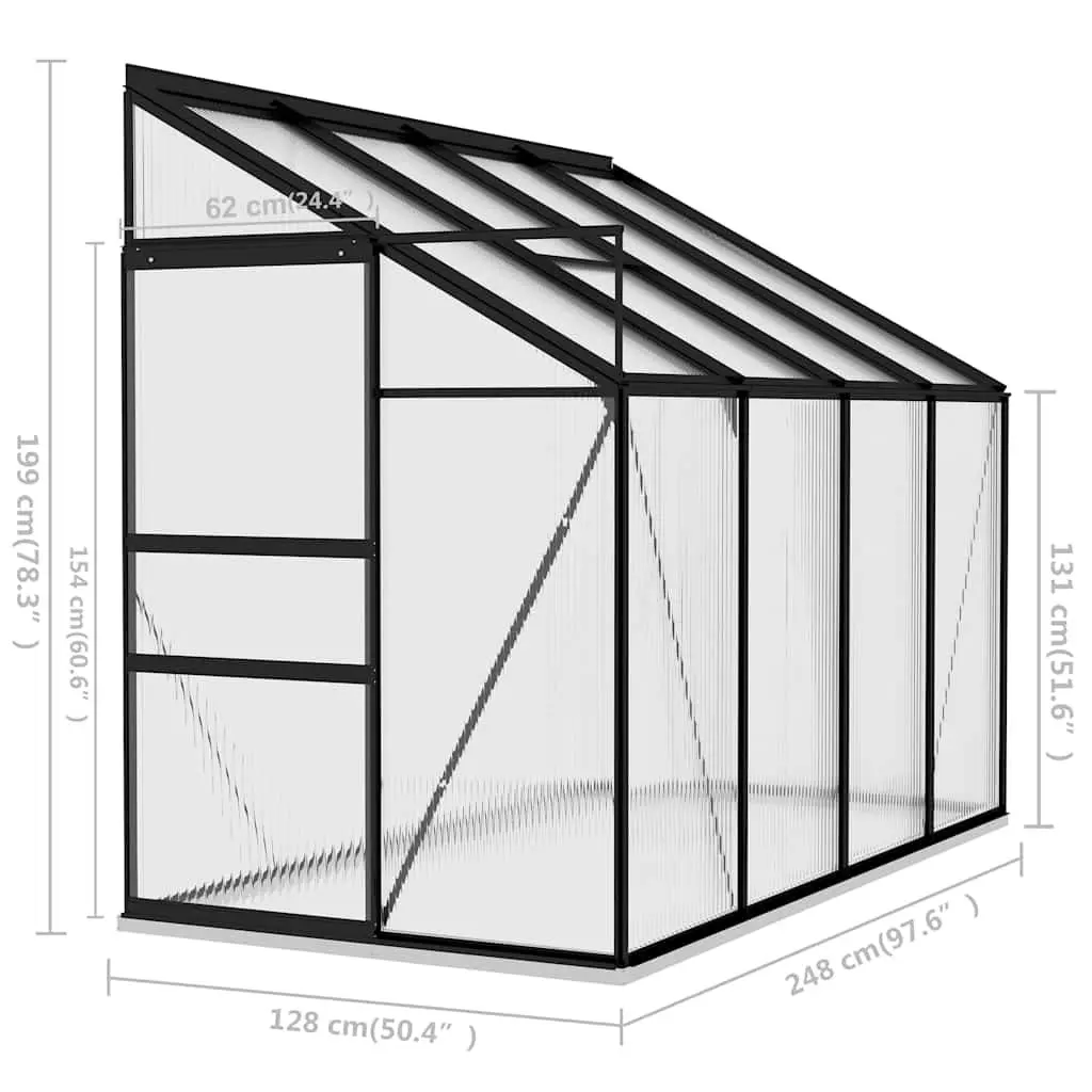 Aluminium Greenhouse Anthracite Garden Plant Shelter 5.24 m³ with PC Board Roof Vent for Optimized Airflow and Weather Protection