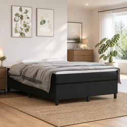 Box Spring Bed Frame Double Black Faux Leather Platform Bedroom Furniture