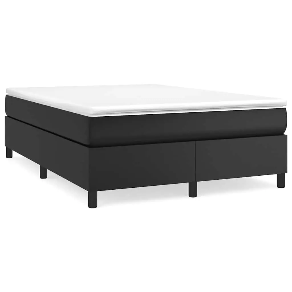 Box Spring Bed Frame Queen Black Faux Leather Platform Bedroom Furniture