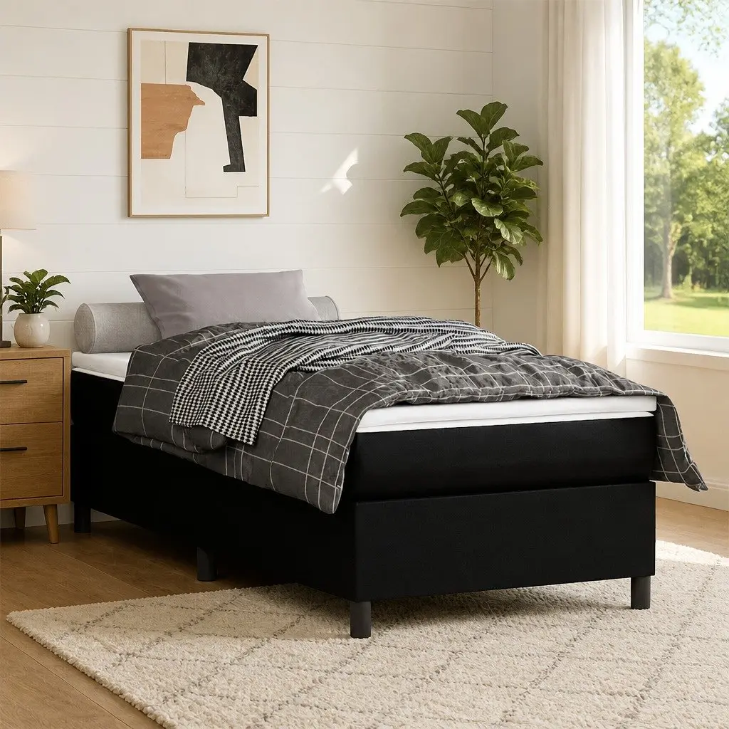 Box Spring Bed Frame King Single Black Faux Leather