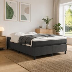 Comfortable Queen Bed Frame with Grey Velvet Upholstery