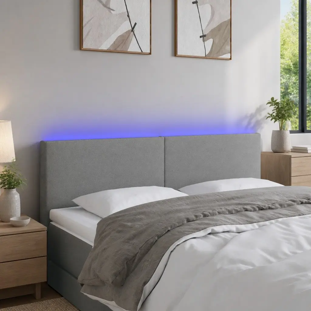 LED Headboard 144 cm Dark Grey Fabric Adjustable Height Bed Backrest