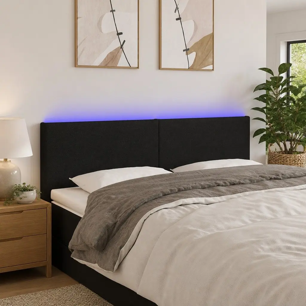LED Headboard Adjustable Height 144cm Wide Black Fabric Bedroom Bed Backrest