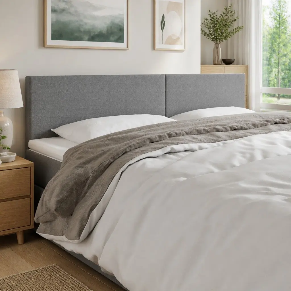 Adjustable Height Grey Fabric LED Headboard 160 cm Modern Bed Backrest for Bedroom