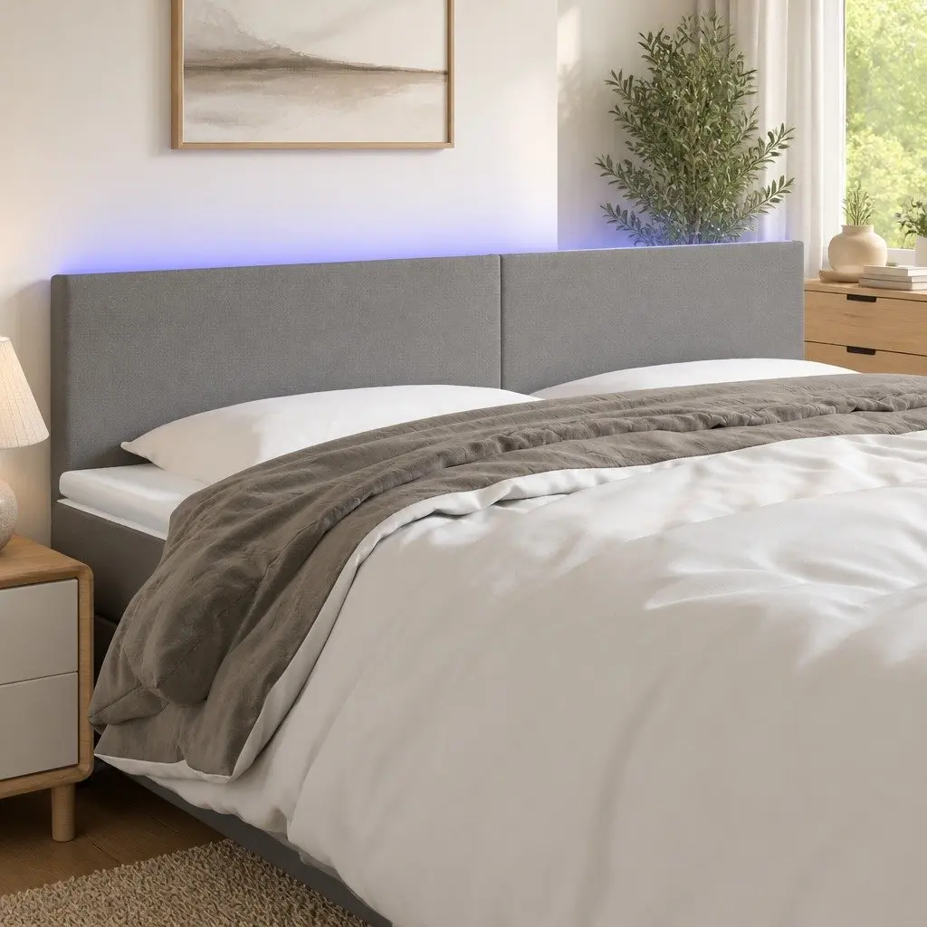 LED Headboard Adjustable Height 200cm Dark Grey Fabric Bedroom Wall Mount