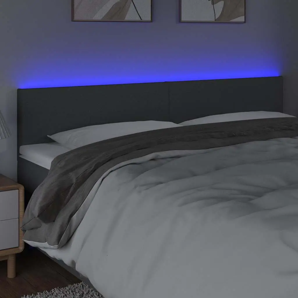 LED Headboard Adjustable Height 200cm Dark Grey Fabric Bedroom Wall Mount