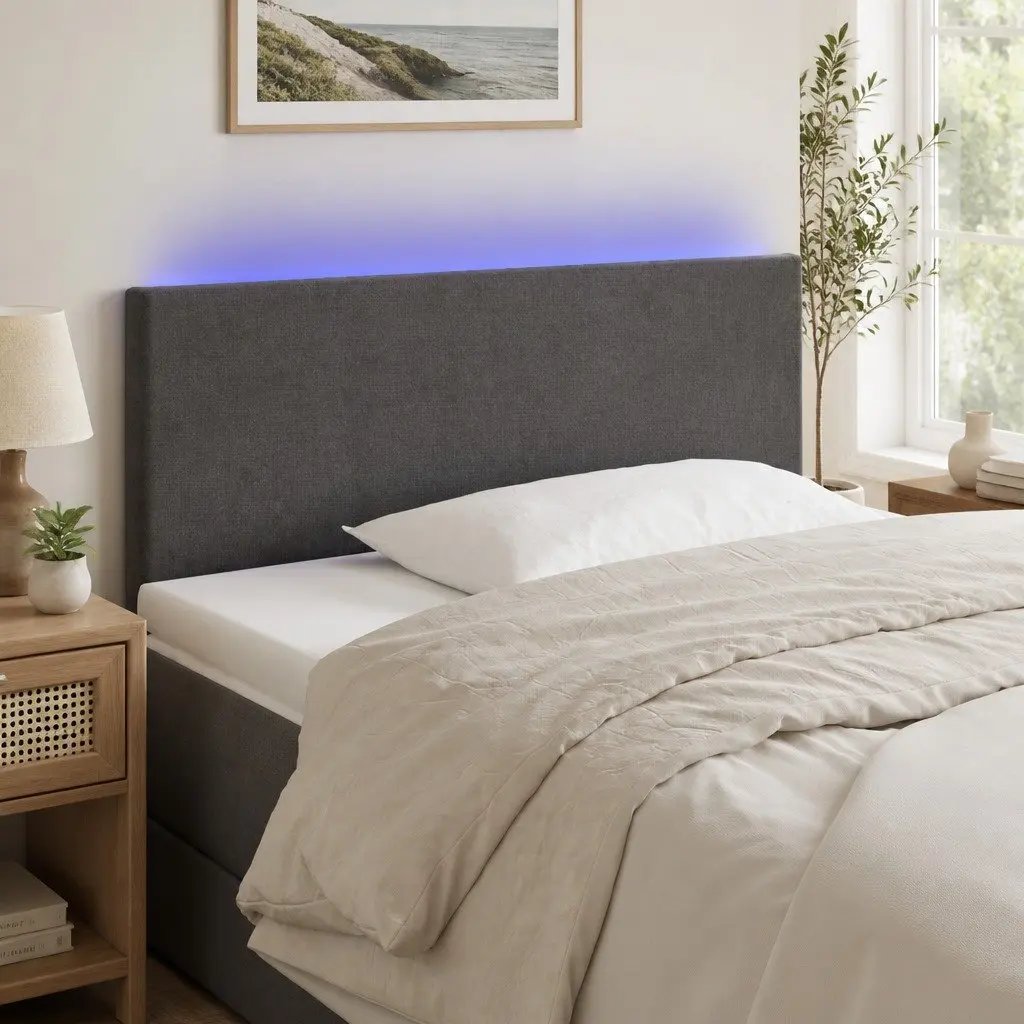 LED Headboard 100 cm Grey Velvet Bed Frame Modern Design Adjustable Height