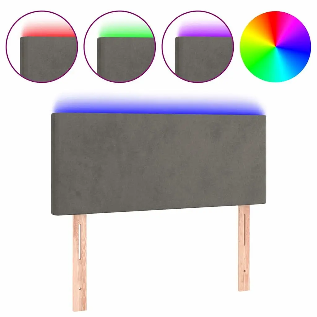 LED Headboard 100 cm Grey Velvet Bed Frame Modern Design Adjustable Height
