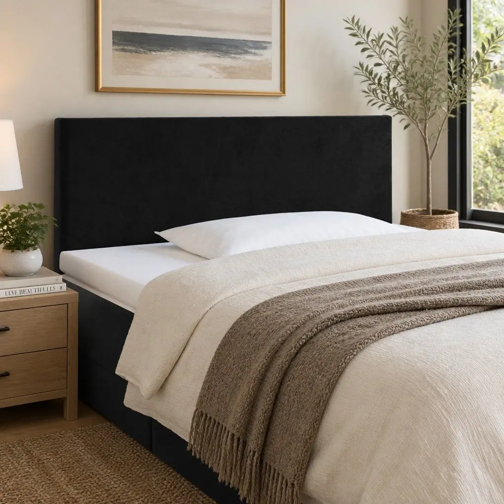 LED Headboard 100cm Black Velvet Bed Frame Modern Bedroom Backrest Support