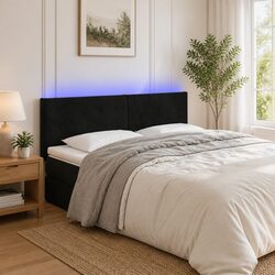 LED Headboard Black 144cm Velvet Bed Frame Bedroom Furniture Modern Design