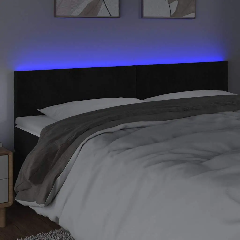 LED Headboard Modern Bedroom 160 cm Black Velvet Upholstered Wall Mount