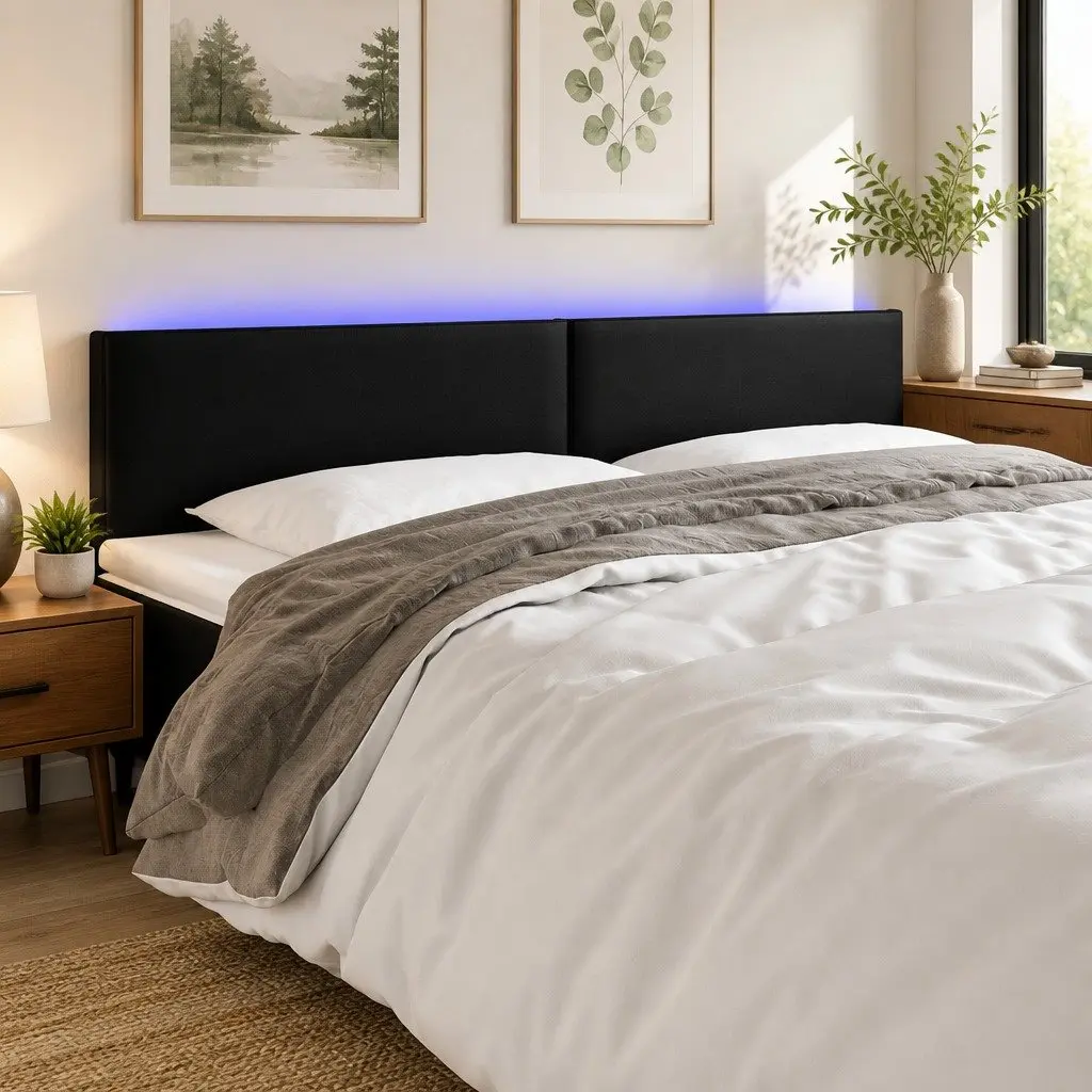 LED Headboard Modern Bedroom Colourful Lights 160cm Black Faux Leather