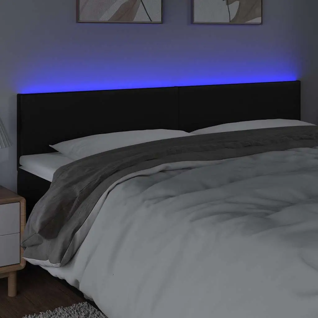 LED Headboard Modern Bedroom Colourful Lights 160cm Black Faux Leather