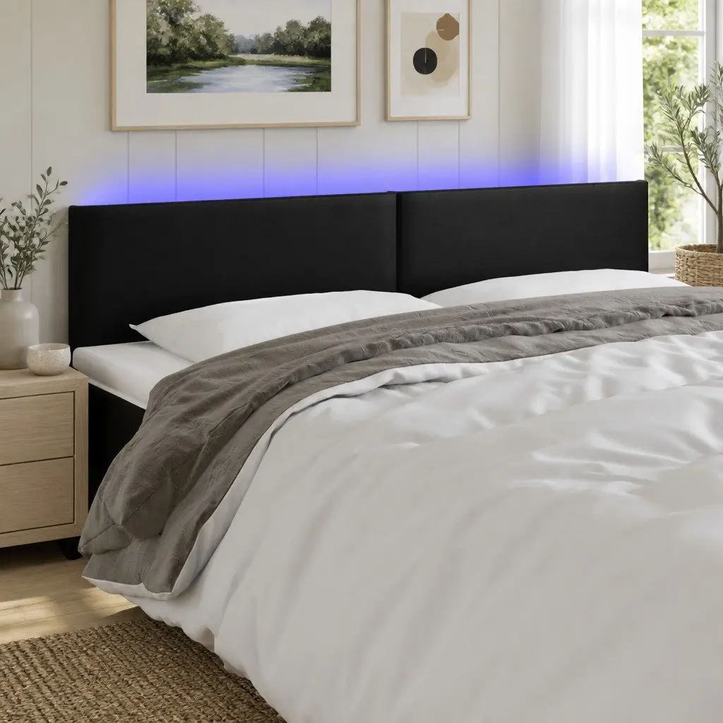 LED Headboard Adjustable Height 200cm Black Faux Leather Backrest Modern Bedroom Furniture