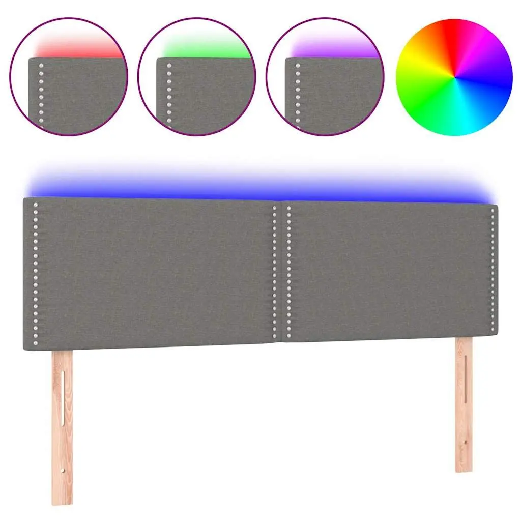 Fabric Bed Headboard with Colourful LED Lighting Adjustable Height 144 cm Dark Grey