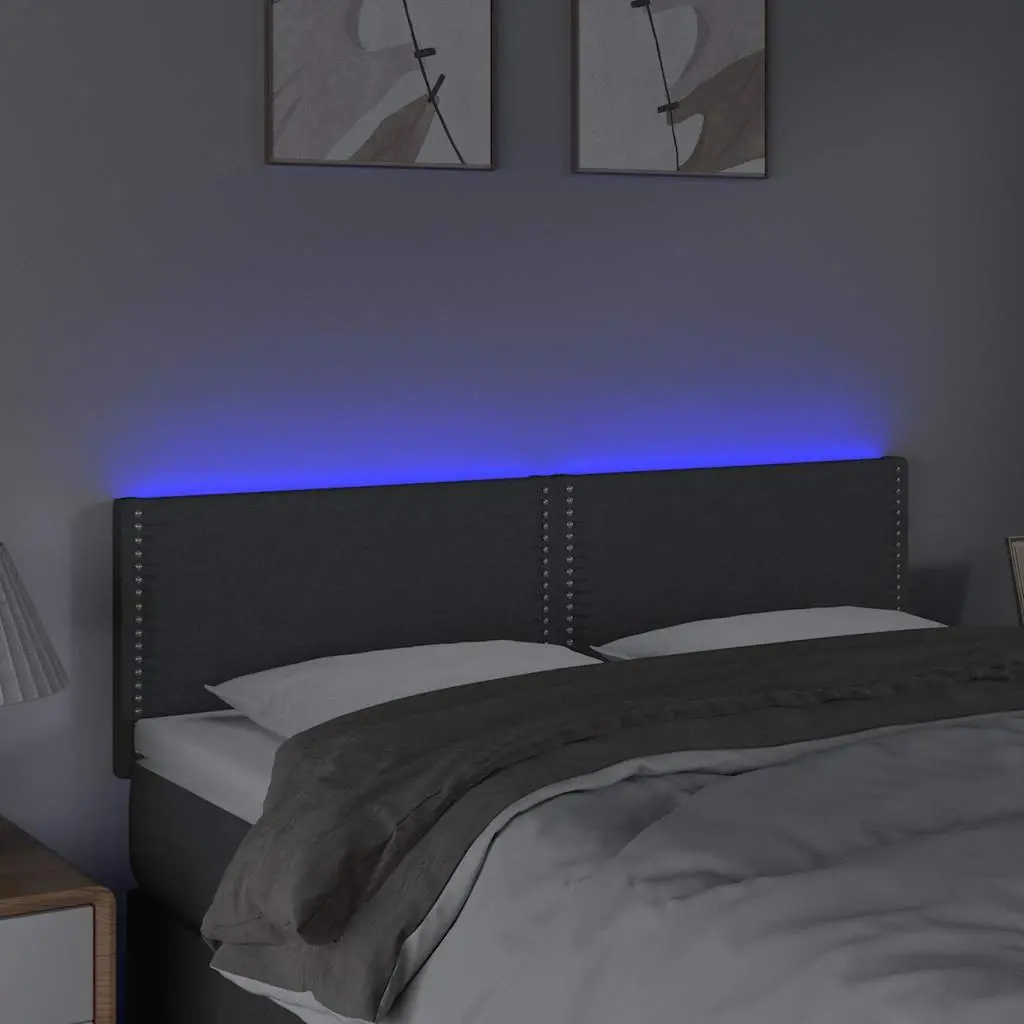 Fabric Bed Headboard with Colourful LED Lighting Adjustable Height 144 cm Dark Grey
