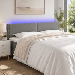 LED Headboard 160cm Grey Fabric Adjustable Height Modern Bedroom Bed Back