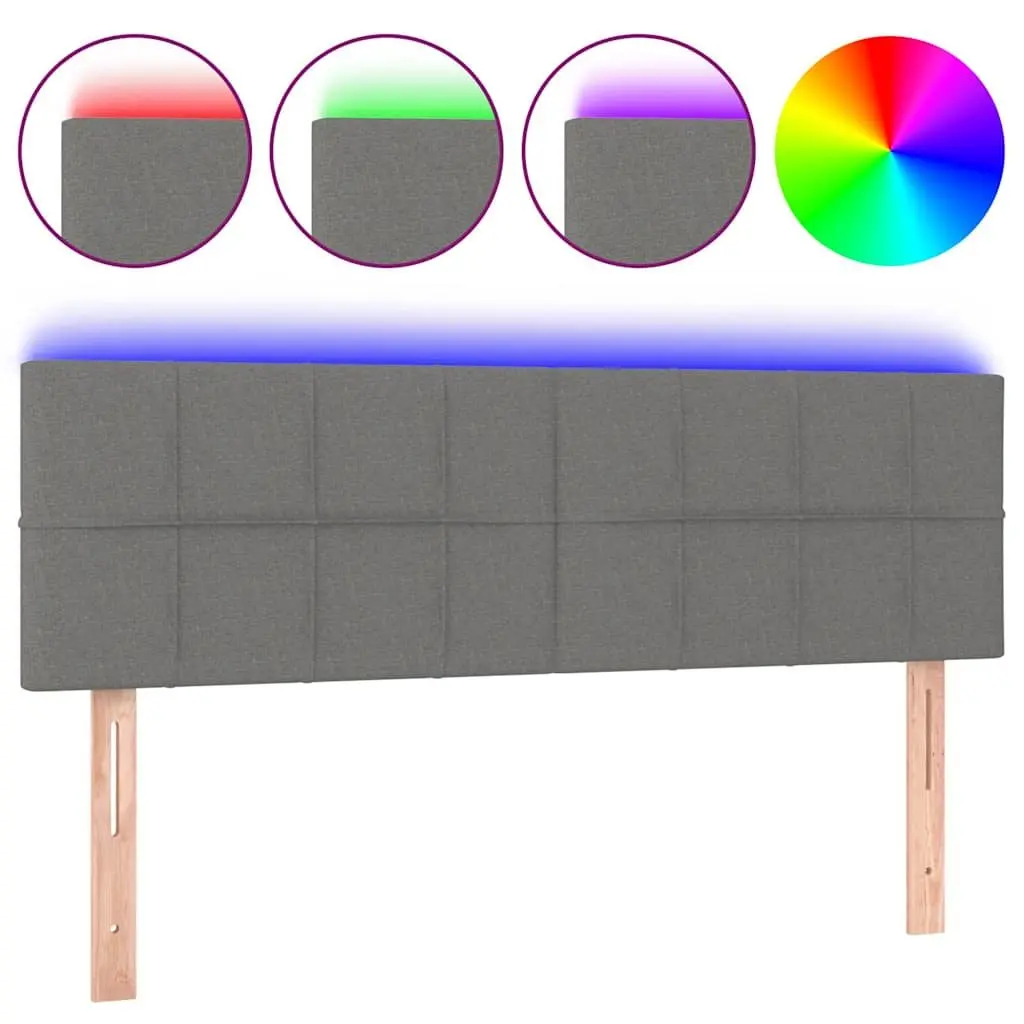 LED Headboard 144 cm Grey Fabric Adjustable Height Bedroom Bed Frame