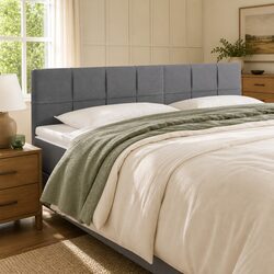 LED Headboard 160cm Grey Fabric Adjustable Height Modern Bedroom Bed Back