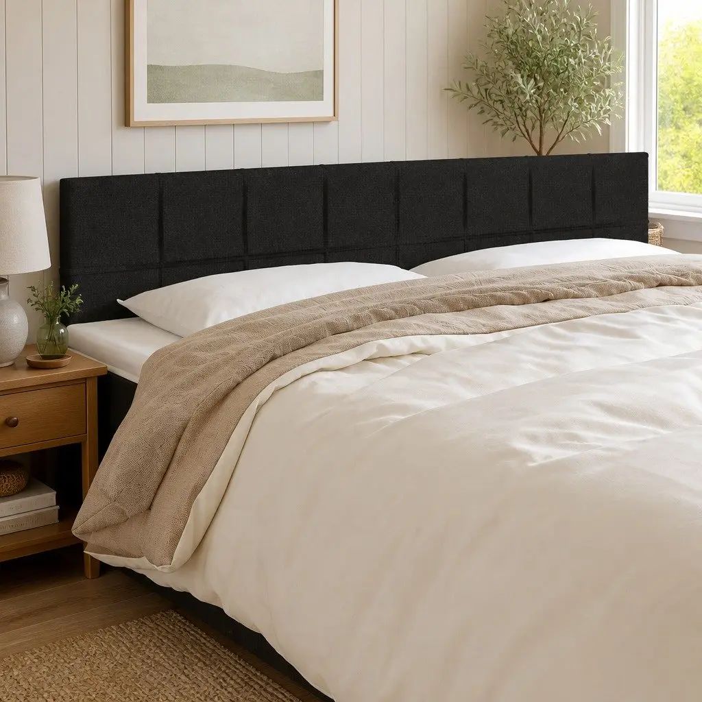 LED Headboard Black Adjustable Height 160cm Fabric Backrest Lighting