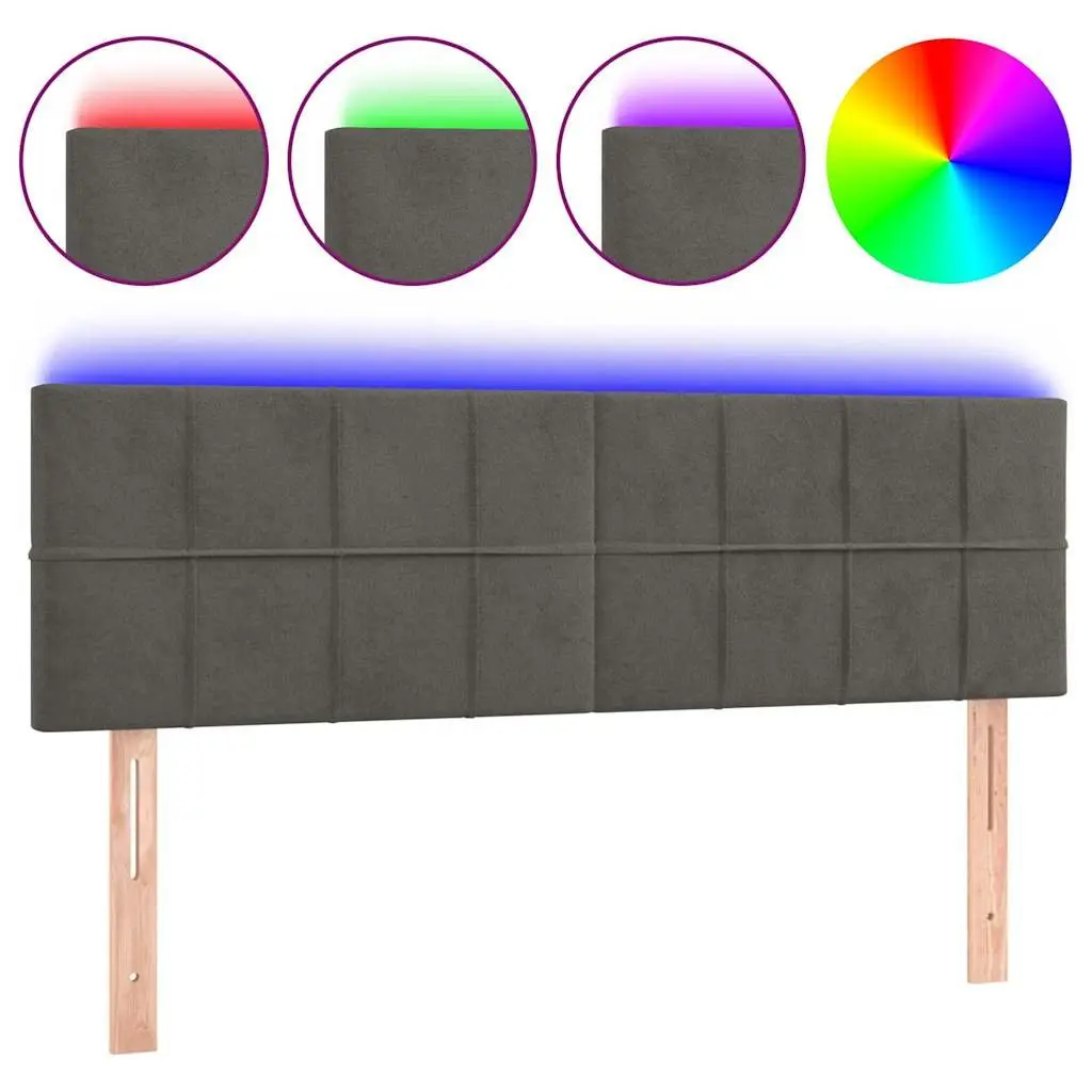 LED Headboard Back Support 144cm Dark Grey Velvet Modern Bedroom Furniture