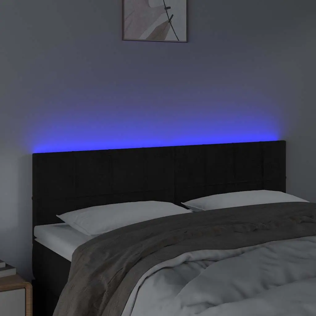 LED Headboard Black 144cm Velvet Backrest Modern Bedroom Furniture