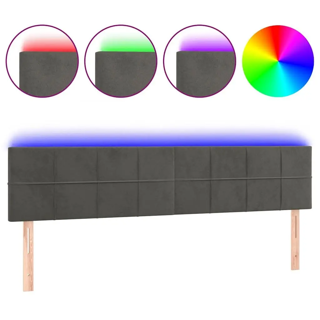 Adjustable Height LED Headboard Dark Grey Velvet Modern Bedroom 160cm