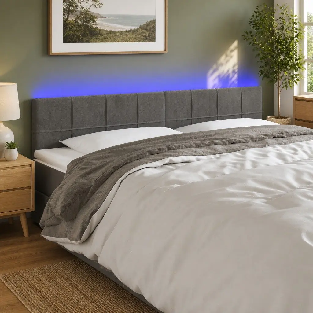 LED Headboard Bed Backrest 200cm Grey Velvet Modern Bedroom Furniture