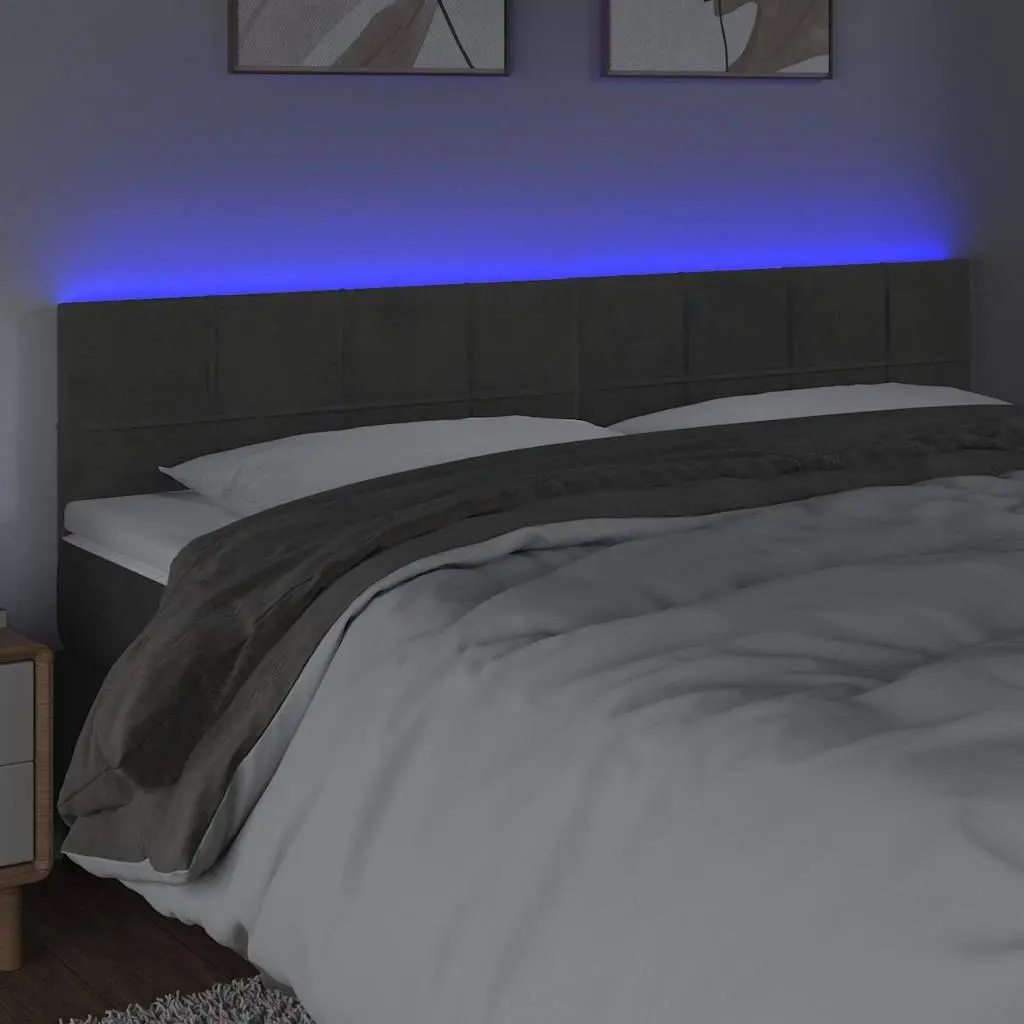 LED Headboard Bed Backrest 200cm Grey Velvet Modern Bedroom Furniture
