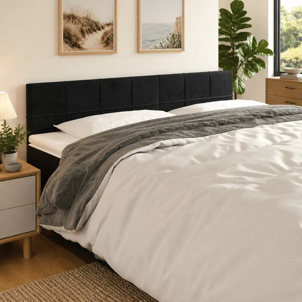 LED Headboard Black 200cm Velvet Upholstered Bed Back Panel