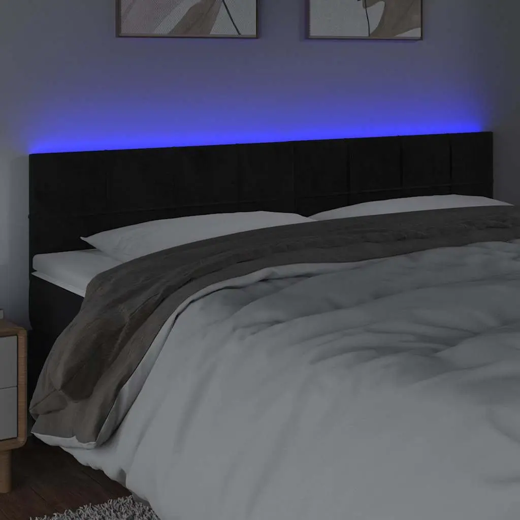 LED Headboard Black 200cm Velvet Upholstered Bed Back Panel