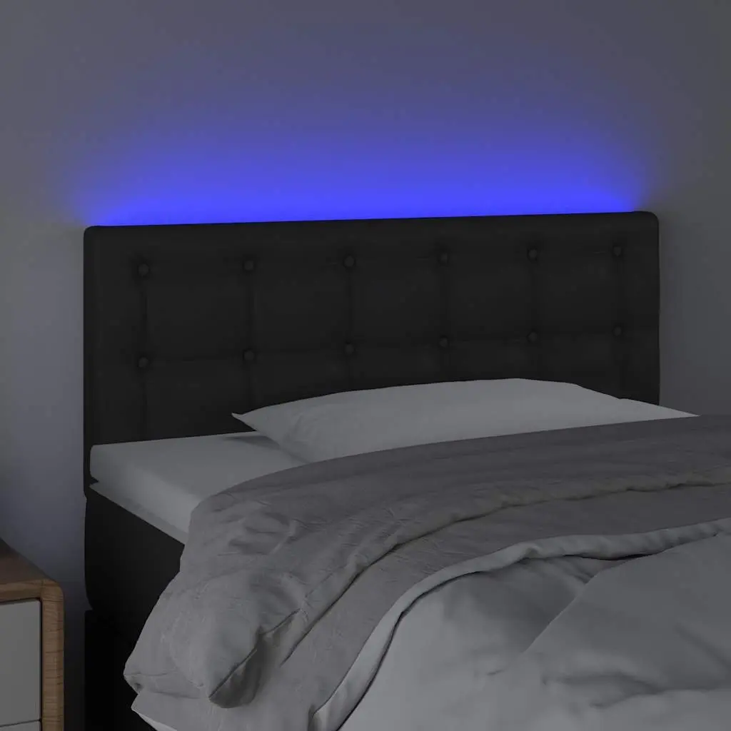 LED Headboard 100cm Black Faux Leather Modern Bedroom Wall Mount Adjustable