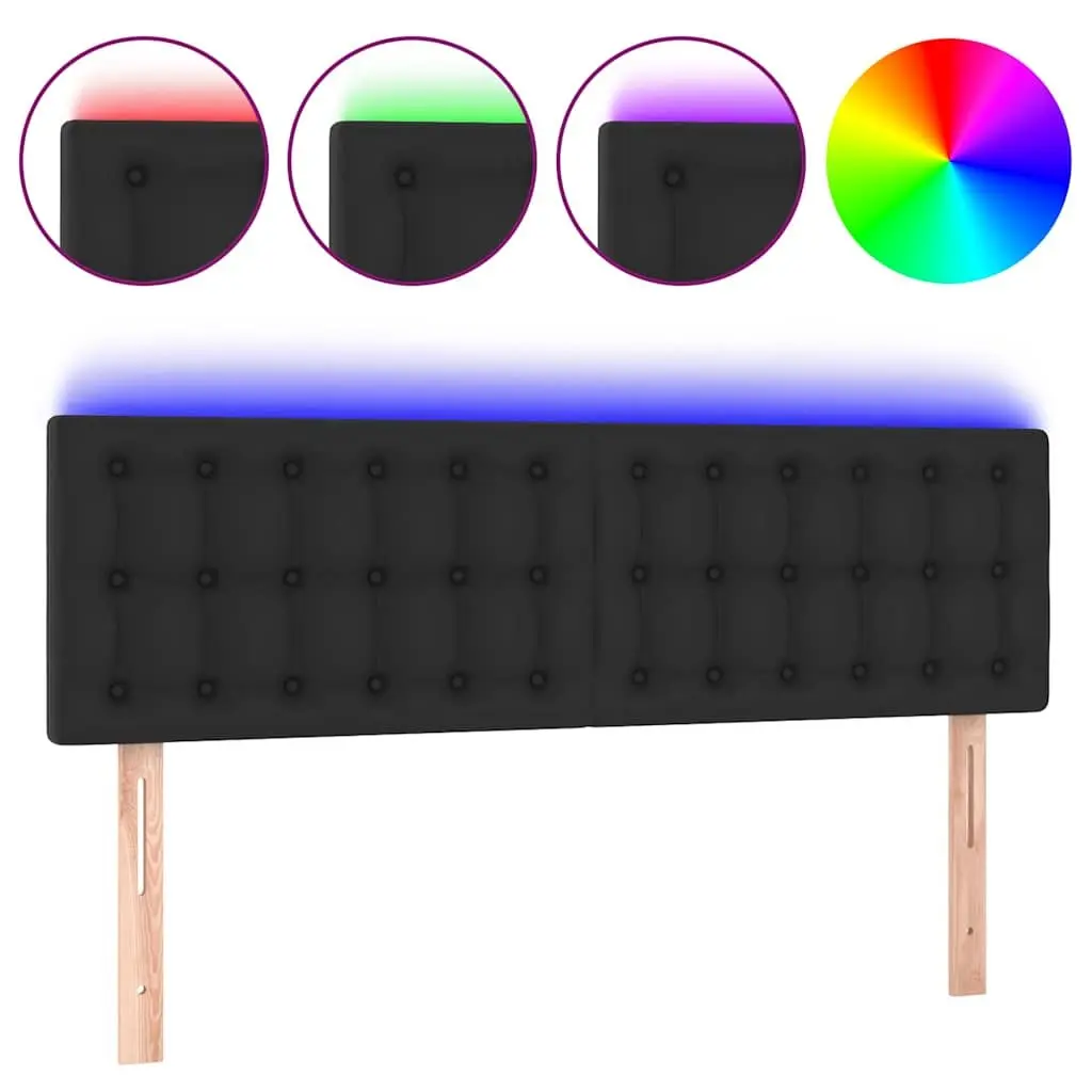 LED Headboard Adjustable Height Back Support Black Faux Leather Modern