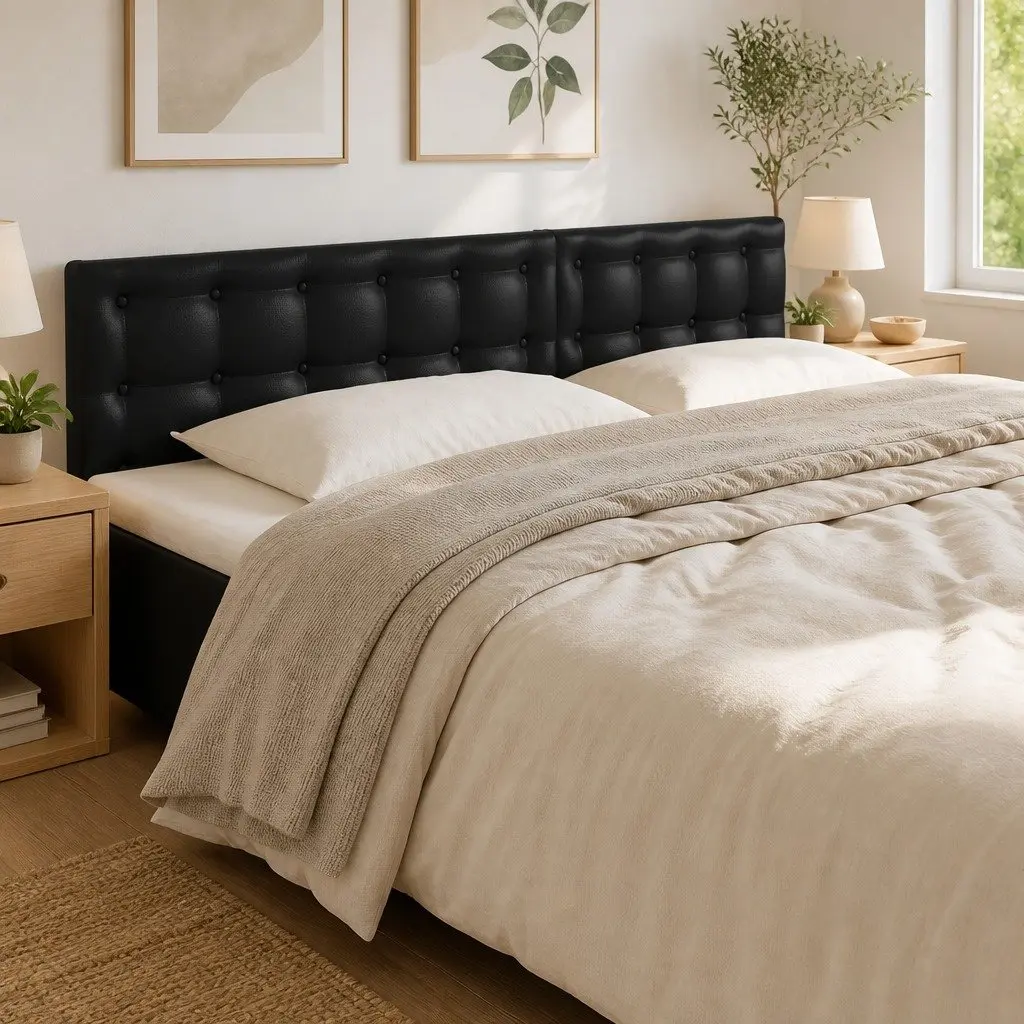 Black Faux Leather LED Headboard 200cm Adjustable