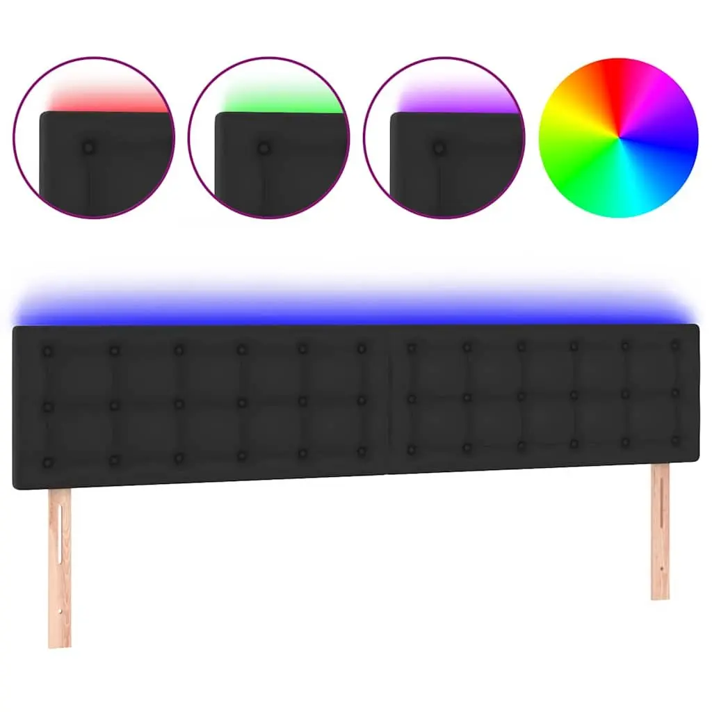 Black Faux Leather LED Headboard 200cm Adjustable