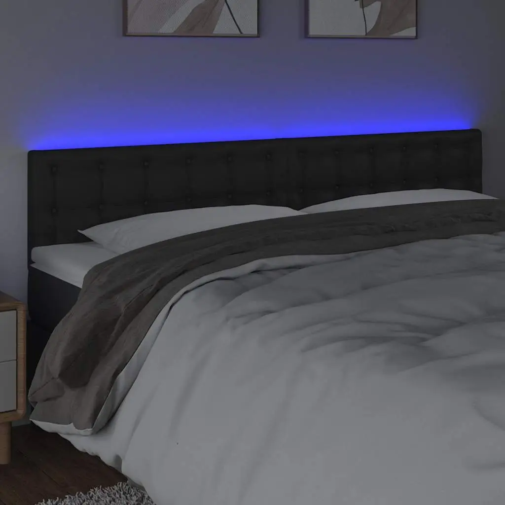 Black Faux Leather LED Headboard 200cm Adjustable