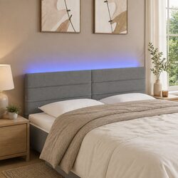 LED Headboard 144cm Dark Grey Fabric Bed Head Adjustable Height Colourful Lights