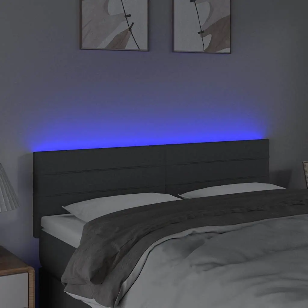 LED Headboard 144cm Dark Grey Fabric Bed Head Adjustable Height Colourful Lights