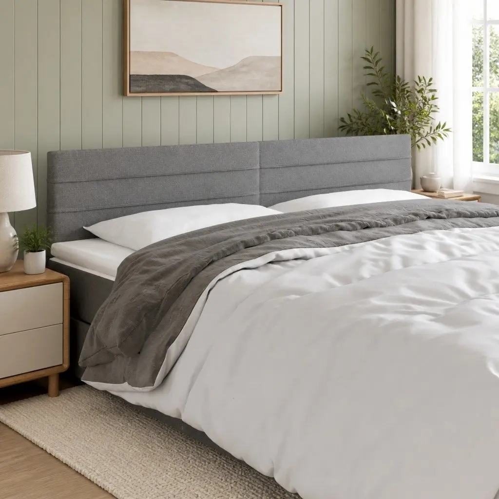 LED Headboard 160cm Dark Grey Fabric Bed Head Modern Design Adjustable Height