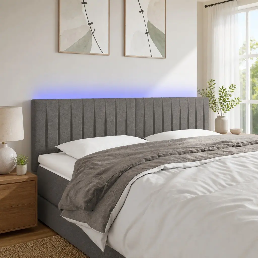 LED Headboard 144cm in Dark Grey Fabric