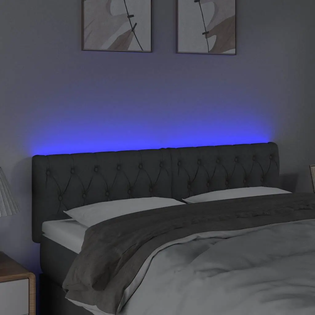 LED Headboard 144 cm Grey Fabric Adjustable Height Modern Bedroom Bed Frame