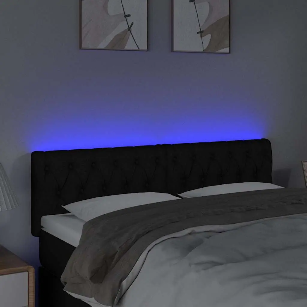 LED Headboard Adjustable Height Black 144x7x78/88 cm Fabric Modern Bedroom